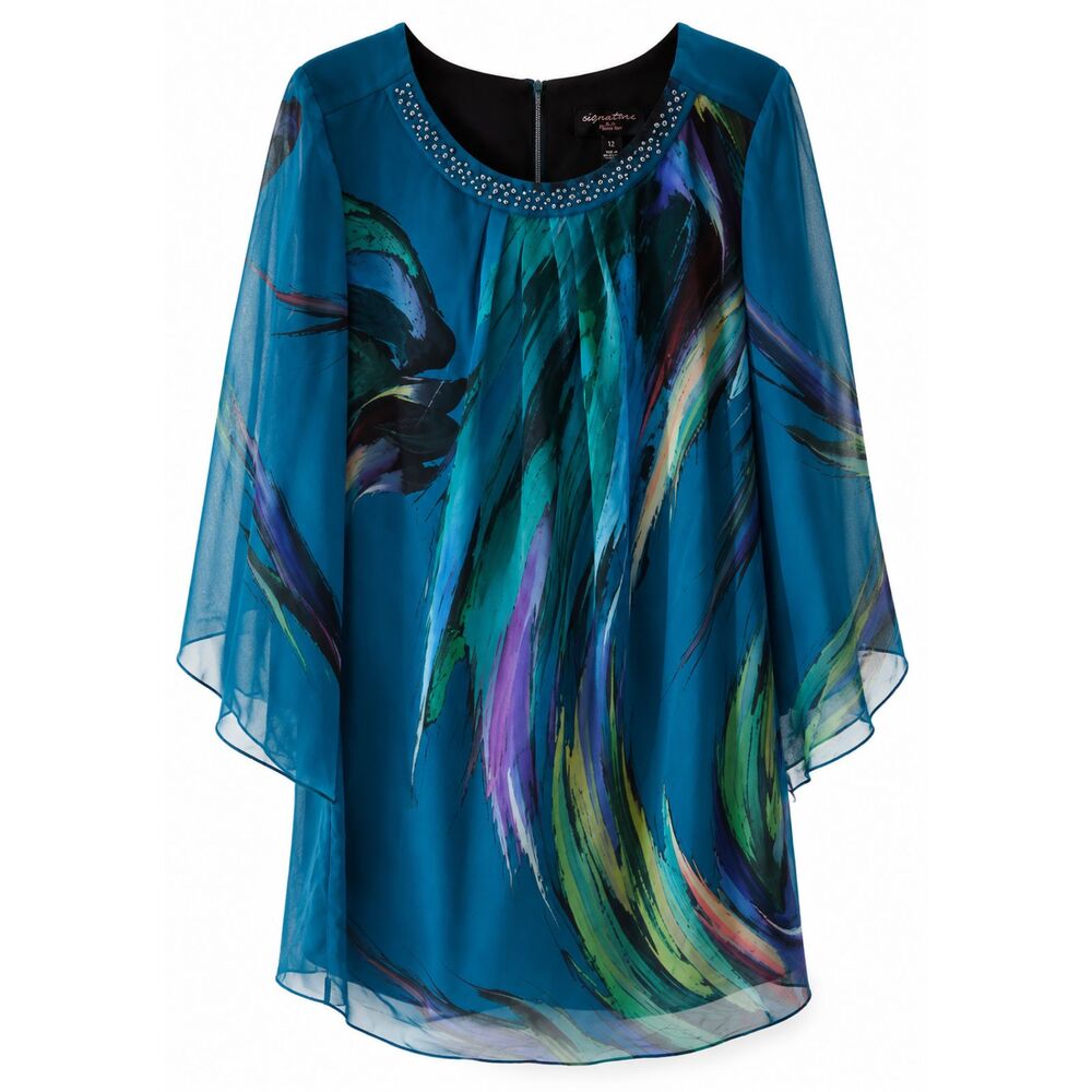 Robbie Bee Beaded Sheer Tunic Blouse Size 12